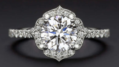 1.2 CARAT LAB CREATED DIAMOND ENGAGEMENT RING VINTAGE STYLE HALO 14k WHITE GOLD